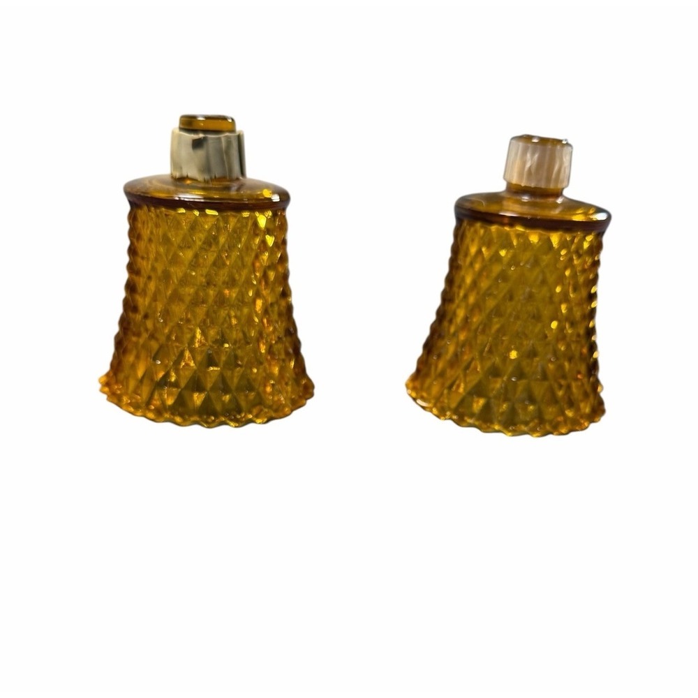 VTG Amber Glass Diamond Point Candle Holders Peg Votive Cup Sconce Set of 2